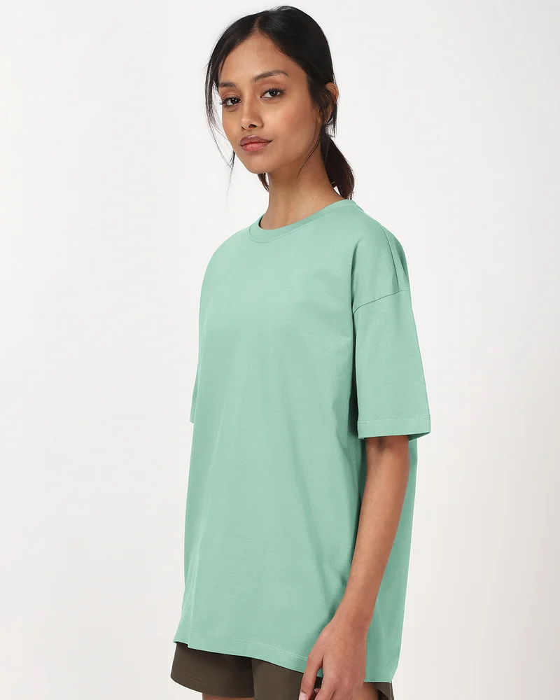 bewakoof Women's Iceberg Green Oversized T-shirt